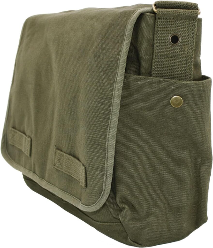 ARMYU Olive Green Original Heavyweight Classic Military Messenger Bag + Pin