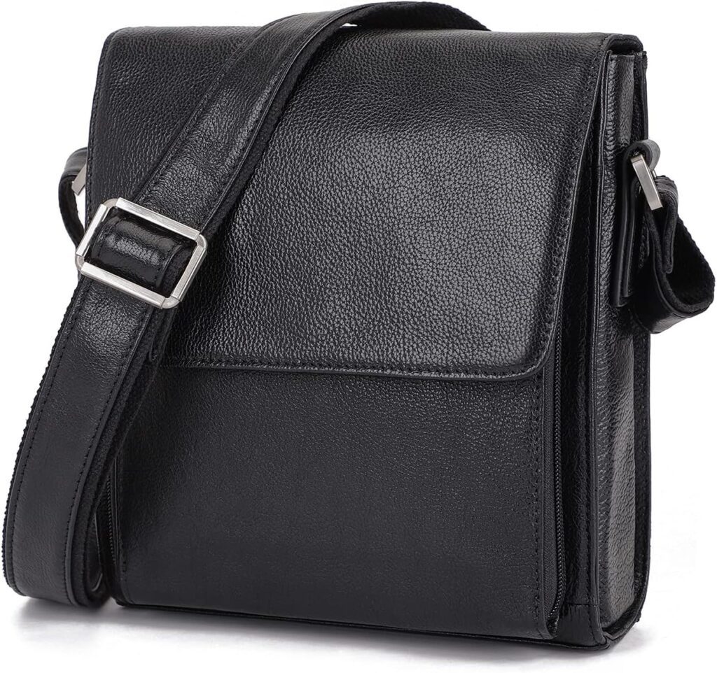 Augus Leather Messenger Shoulder Crossbody Bag for Men Work Business Vintage Magnetic Buckle Big Capacity Adjustable straps