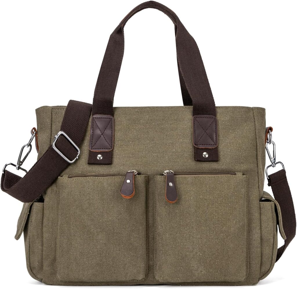 Canvas Messenger Bag for Men, 15 Inch Water Resistant Laptop Bag, Crossbody Bag for School Work Office Travel Casual