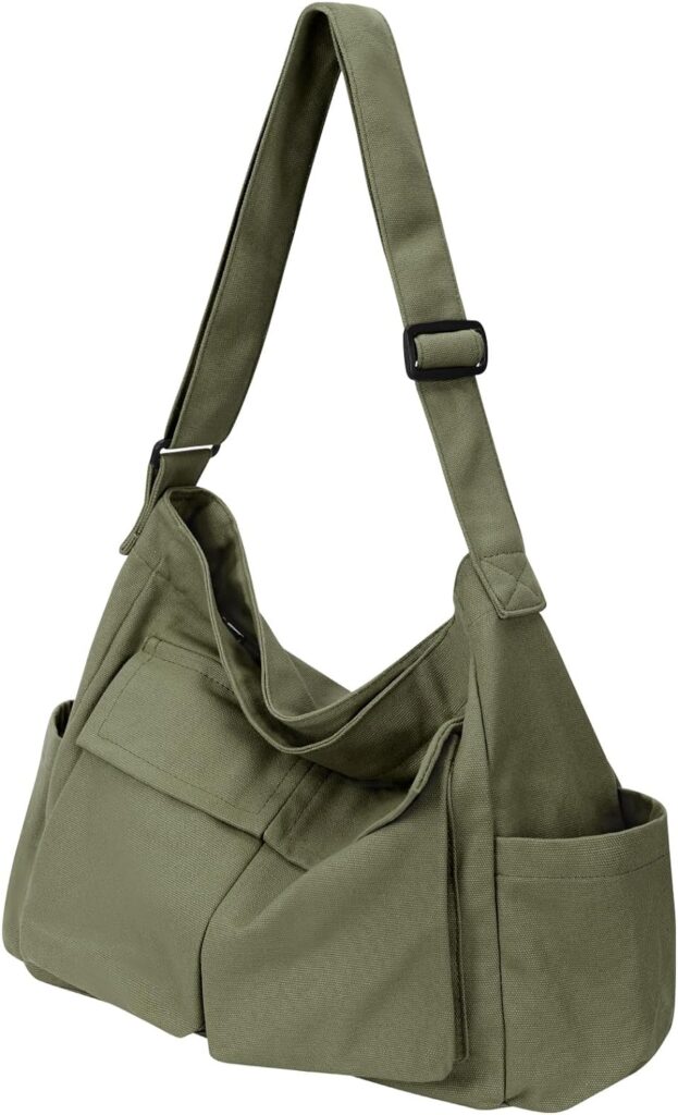 Canvas Messenger Bag Hobo Shoulder Bag Crossbody Bag with Multiple Pockets Large Tote Bag Handbag for Women Men