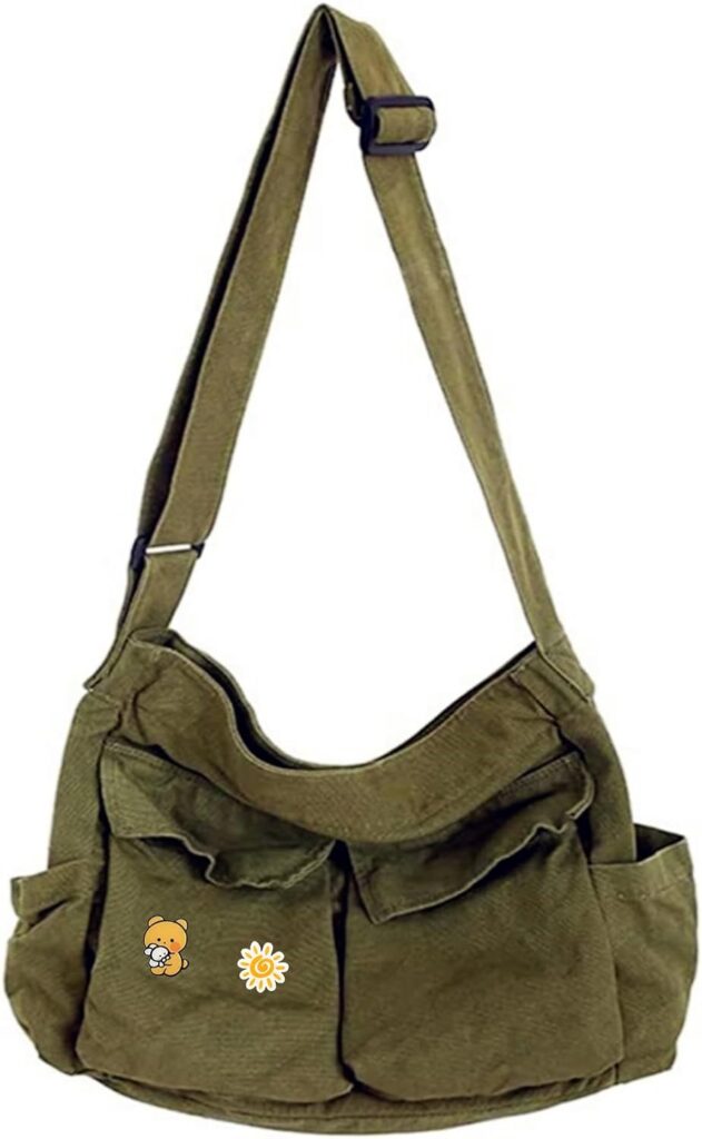 Canvas Messenger Bag Large Hobo Crossbody Bags with Multiple Pockets,School Vintage Shoulder Laptop Bag for Women and Men