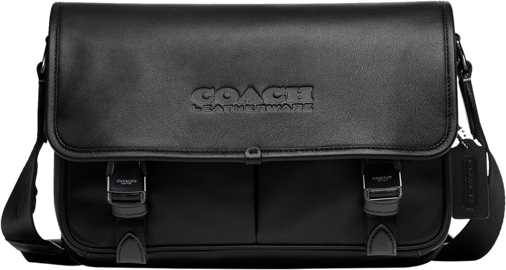 COACH Mens League Messenger Bag in Smooth Leather, Black