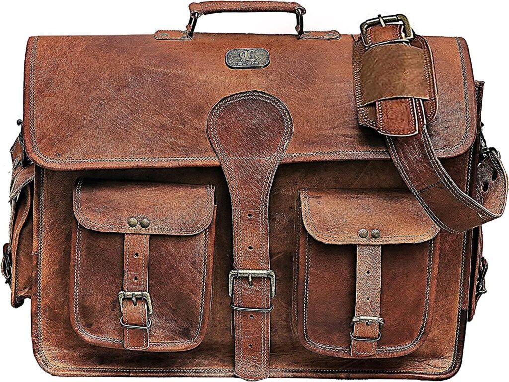 Cuero DHK 16 Inch Vintage Handmade Leather Messenger Bag Laptop Briefcase Computer Satchel Bag for Men  Women (16 Inch Medium)