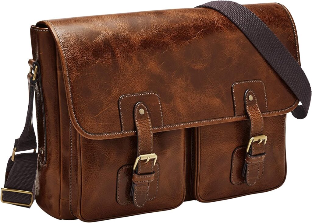 Fossil Mens Leather Messenger Briefcase Work Laptop Bag for Men