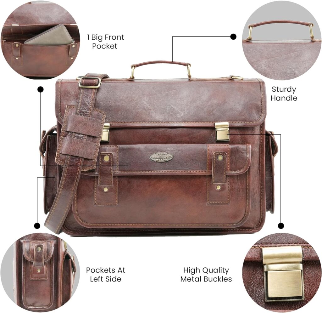 Handmade World 18 Inch Vintage Handmade Leather Messenger Bag Office Work Briefcase Laptop Computer Satchel for College Travel Crossbody Bag