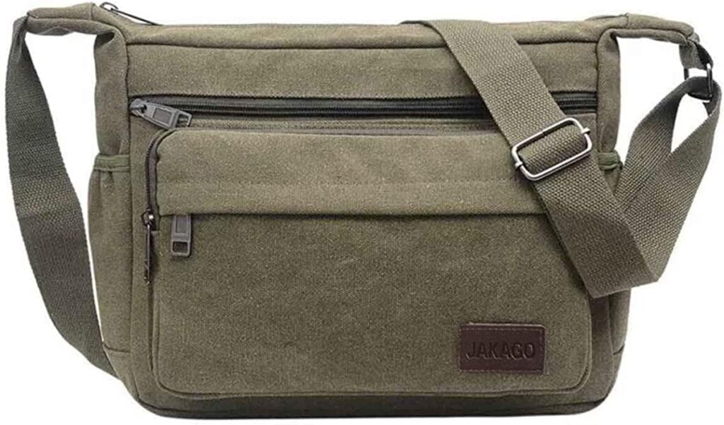 JAKAGO Canvas Messenger Bag Multi Pockets Shoulder Bag Casual Cross body Satchel Bag for Business Travel Daily Use