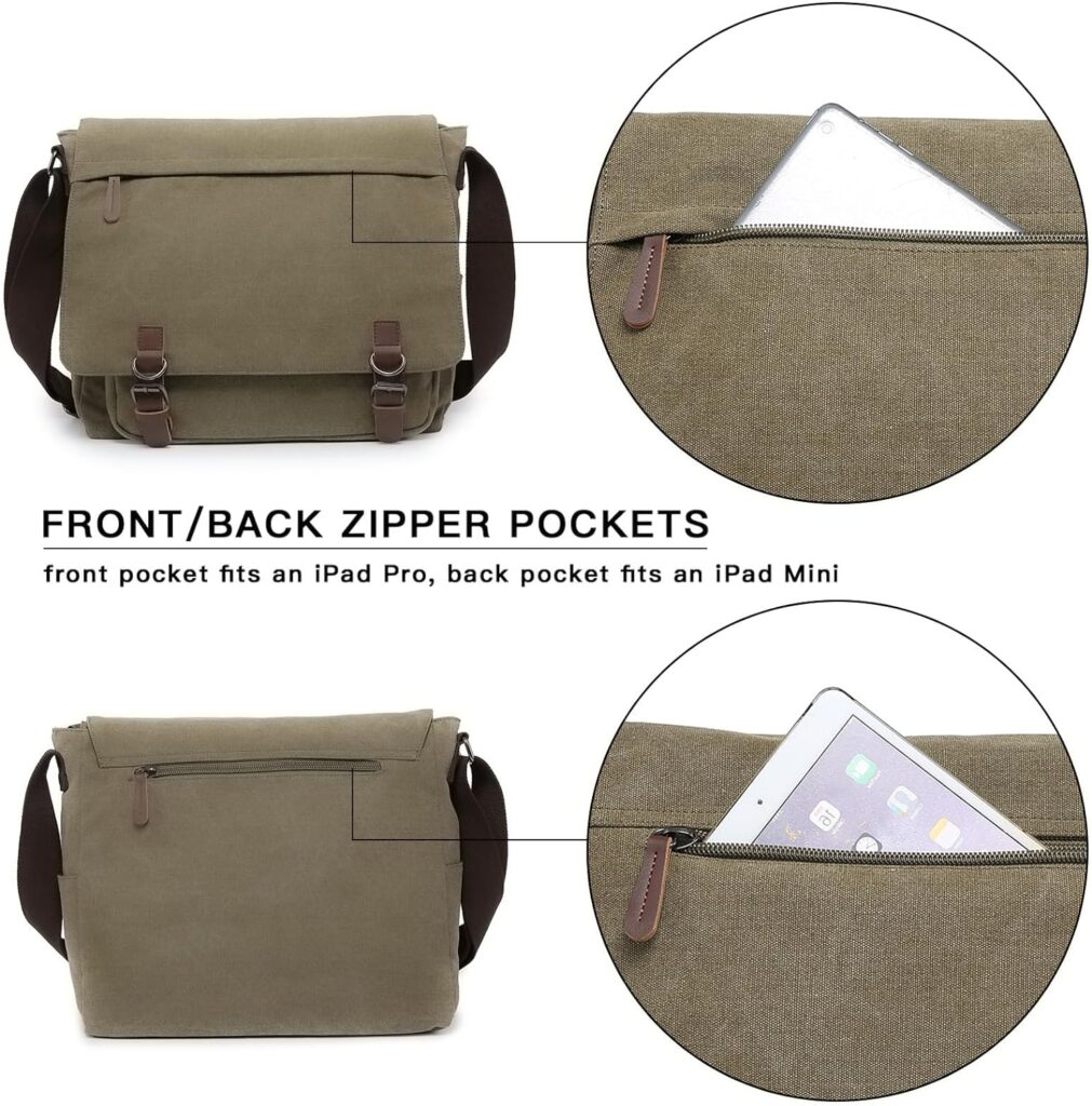 Large Vintage Canvas Messenger Shoulder Bag Travel Crossbody Purse Briefcase Business Bag for 15inch Laptop