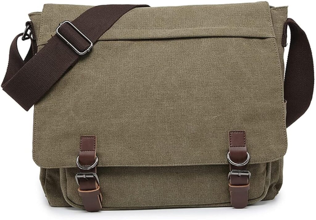 Large Vintage Canvas Messenger Shoulder Bag Travel Crossbody Purse Briefcase Business Bag for 15inch Laptop