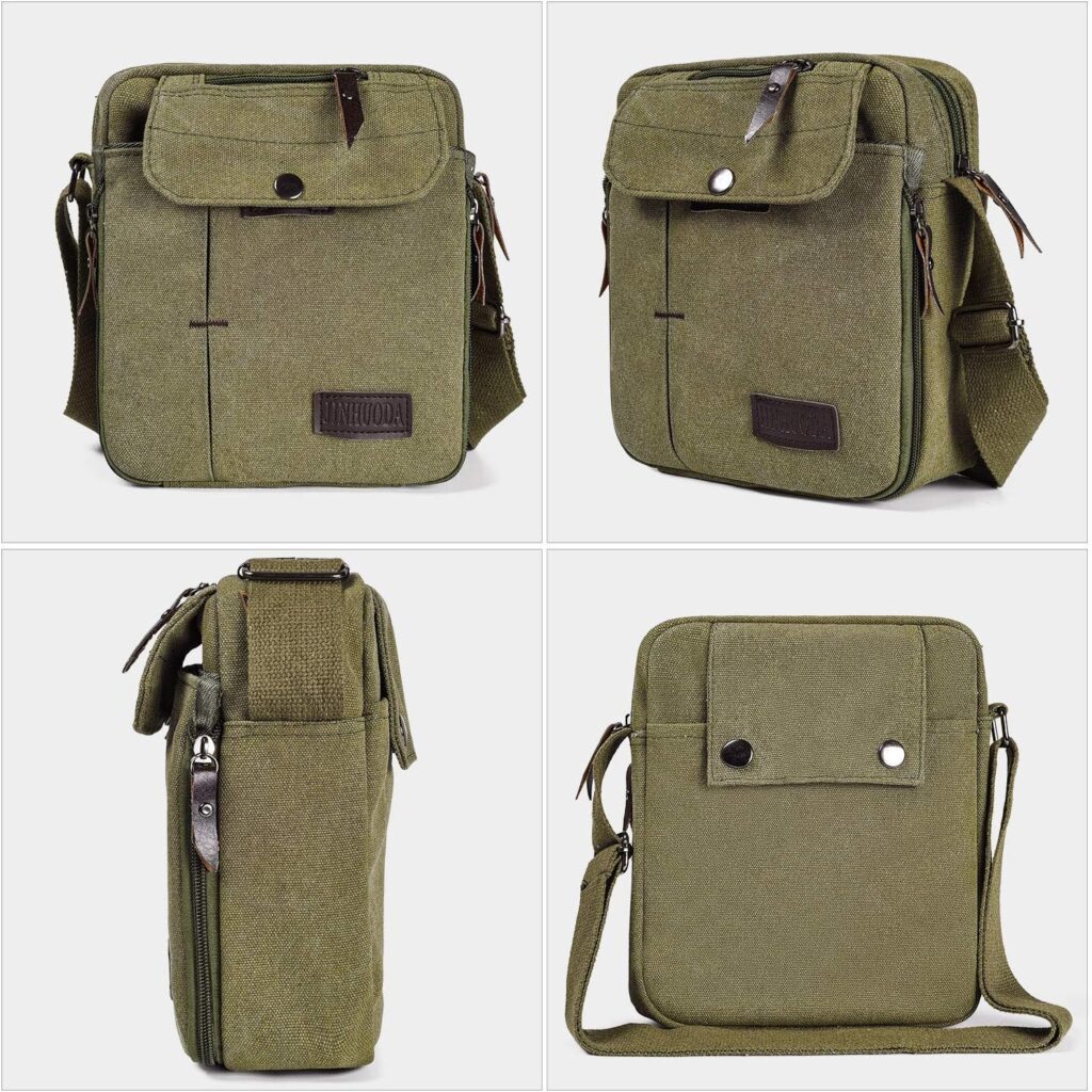 Mens Canvas Small Messenger Bag Casual Shoulder Bag Chest Bag Travel Carry Bag，Multi-pocket Purse