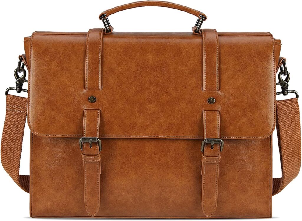 Mens Messenger Bag Vintage 15.6 Inch Waterproof Leather Laptop Briefcase Large Satchel Shoulder Bag Retro Office College Computer Bag, Brown