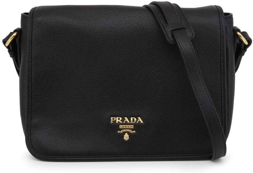 Prada Vitello Phenix Nero Black Pattina Shoulder Messenger Bag 1BD091