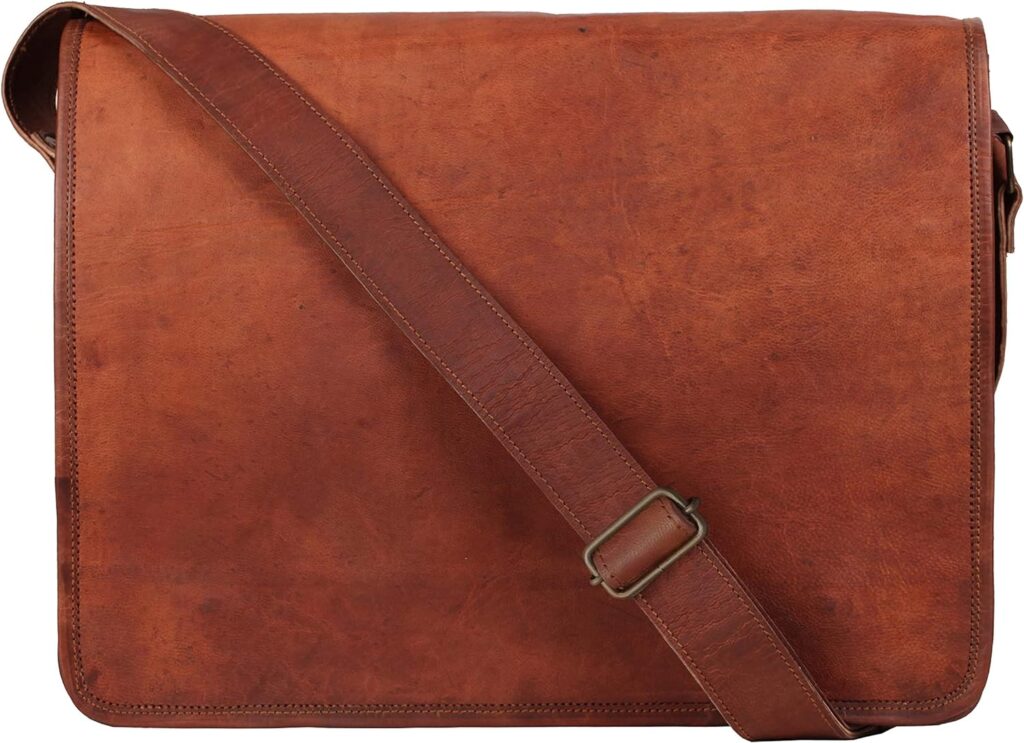 RUSTIC TOWN 15 inch Vintage Crossbody Genuine Leather Laptop Messenger Bag