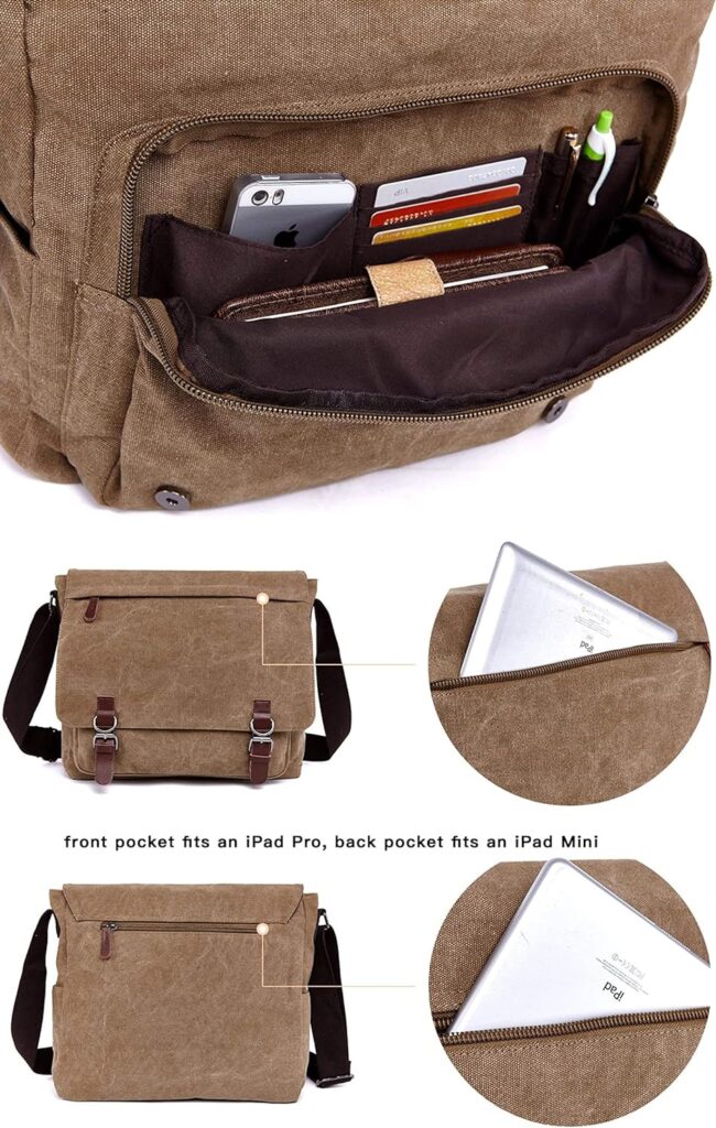 Sechunk Canvas Leather Messenger Bag Shoulder bag Cross body bag Crossbody large for men boy girl student school