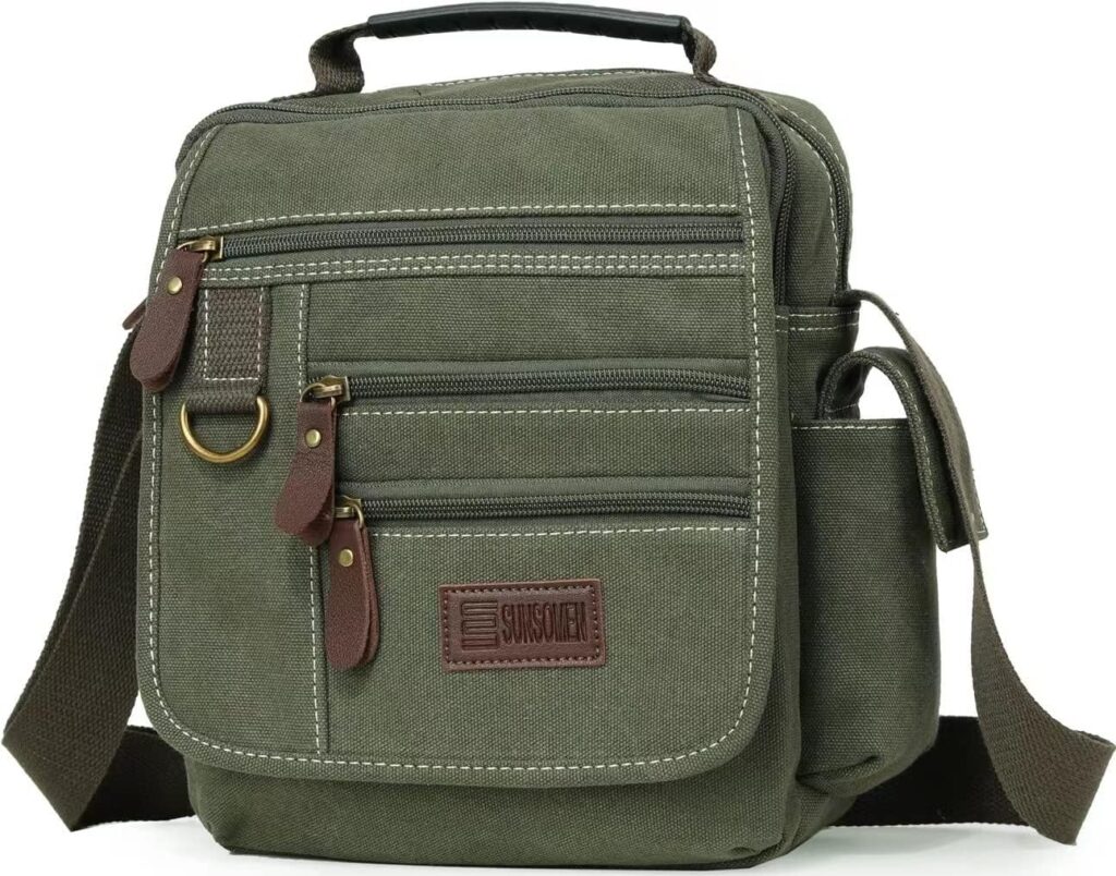 Sunsomen Mens bag Canvas Shoulder Bag Small Messenger Crossbody Bag Work Bag Vintage Multi-function