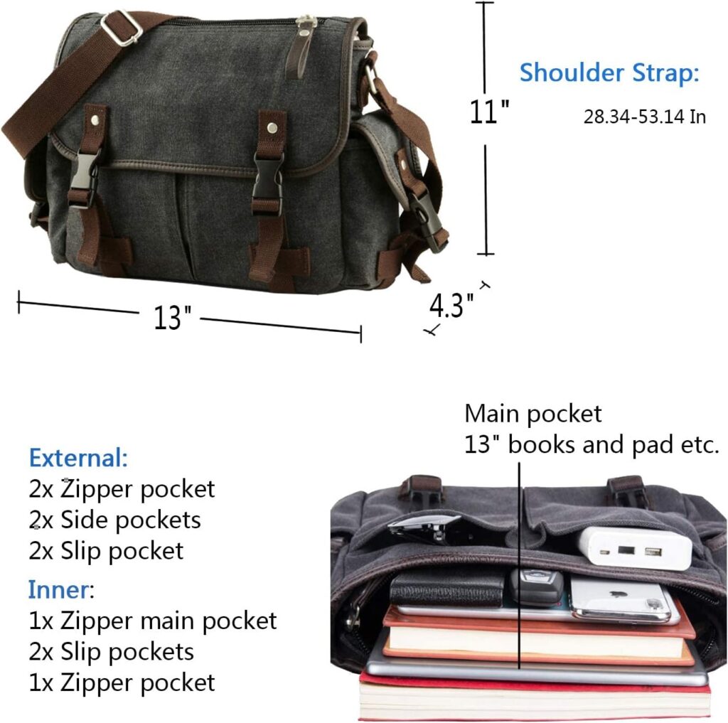 [Upgraded] Vintage Canvas Messenger Bag Large Book Laptop Shoulder Bag Women Men New