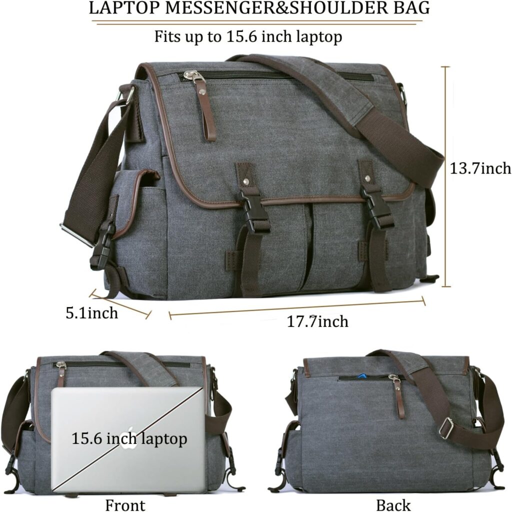 Vintage Canvas 15.6 inch Laptop Messenger Bag for Men Women, College Computer Satchel Shoulder Bag Travel Office Briefcases