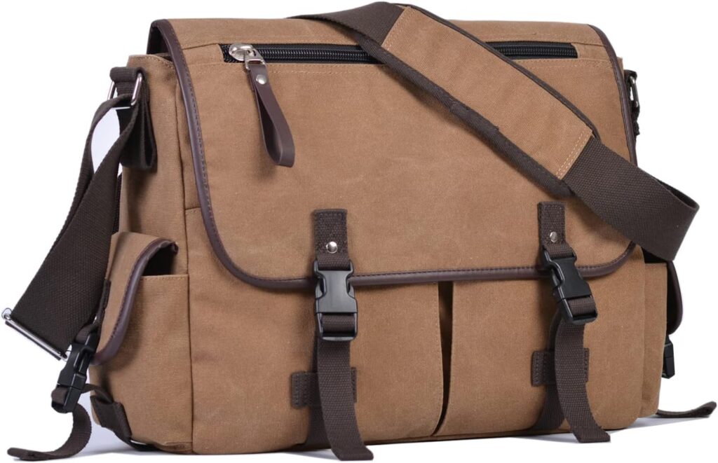 Vintage Canvas 15.6 inch Laptop Messenger Bag for Men Women, College Computer Satchel Shoulder Bag Travel Office Briefcases