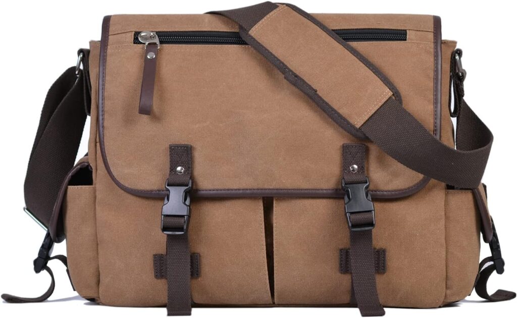 Vintage Canvas 15.6 inch Laptop Messenger Bag for Men Women, College Computer Satchel Shoulder Bag Travel Office Briefcases