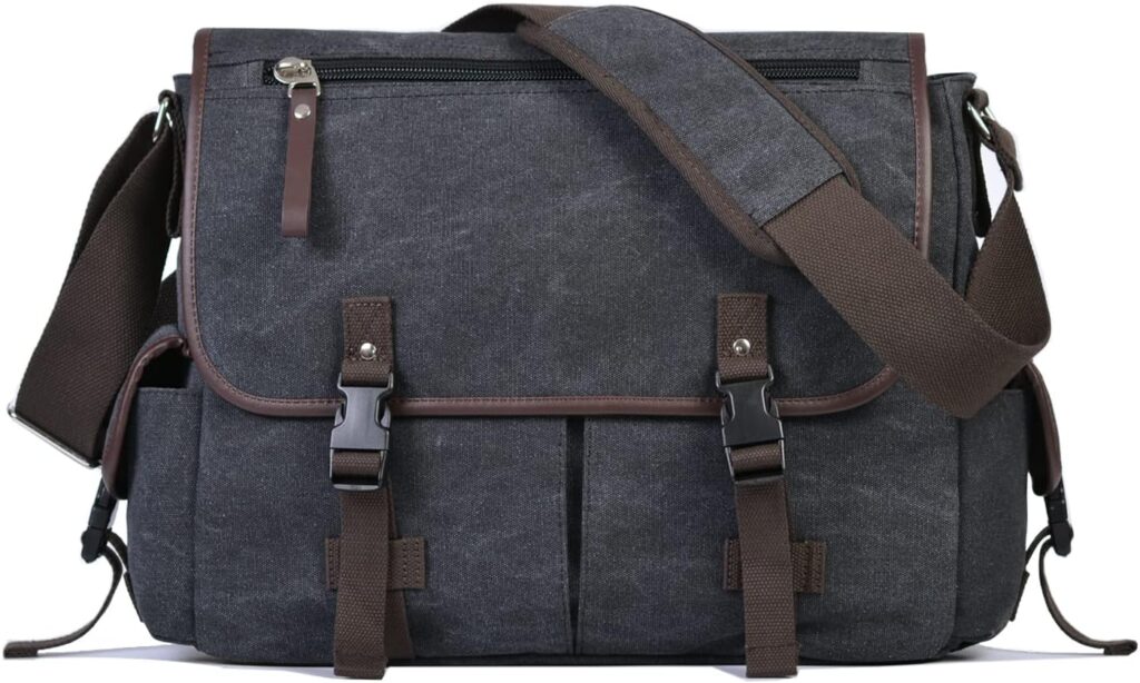 Vintage Canvas 15.6 inch Laptop Messenger Bag for Men Women, College Computer Satchel Shoulder Bag Travel Office Briefcases