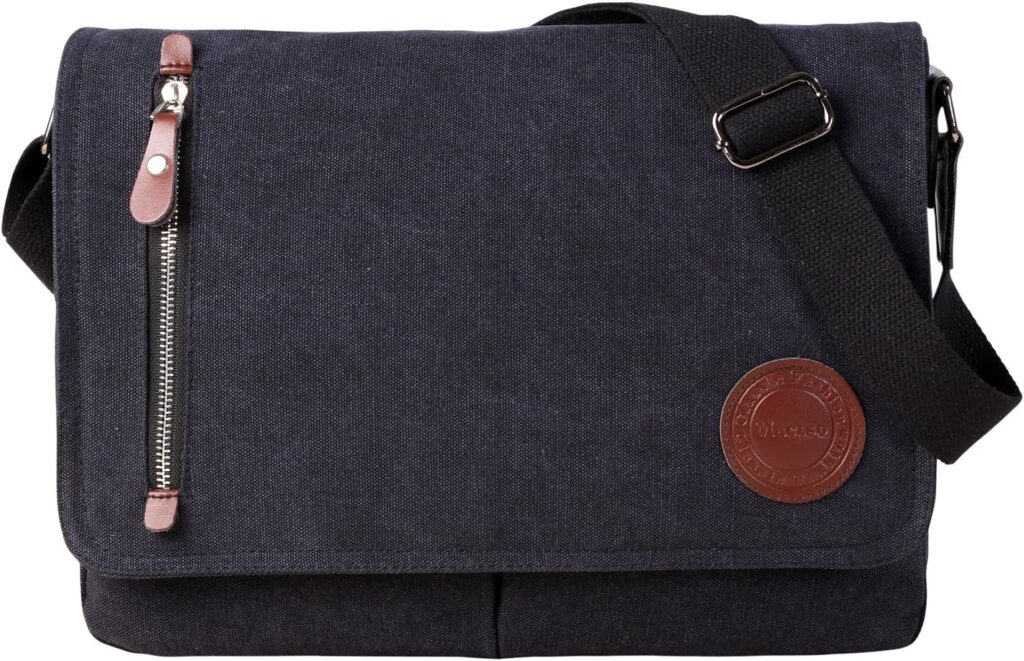 Vintage Canvas Satchel Messenger Bag for Men Women,Travel Shoulder bag 13.5 Laptop Bags Bookbag (Black)