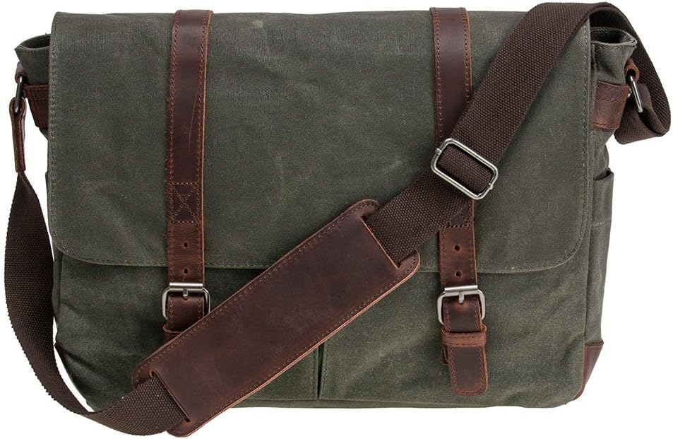 Vintage Genuine Leather Waxed Canvas Briefcase Large Satchel Shoulder Bag Rugged Computer 15.6 Laptop Bag