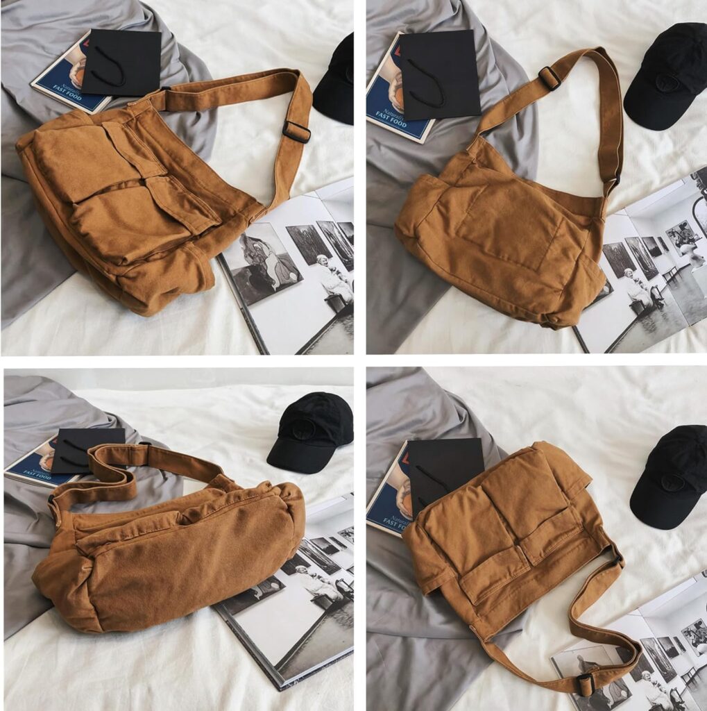 ZZPLNZYQ Womens Canvas Messenger Bag Large Capacity Crossbody Bag Travel Shoulder Bag Multi-pocket Grunge Bag